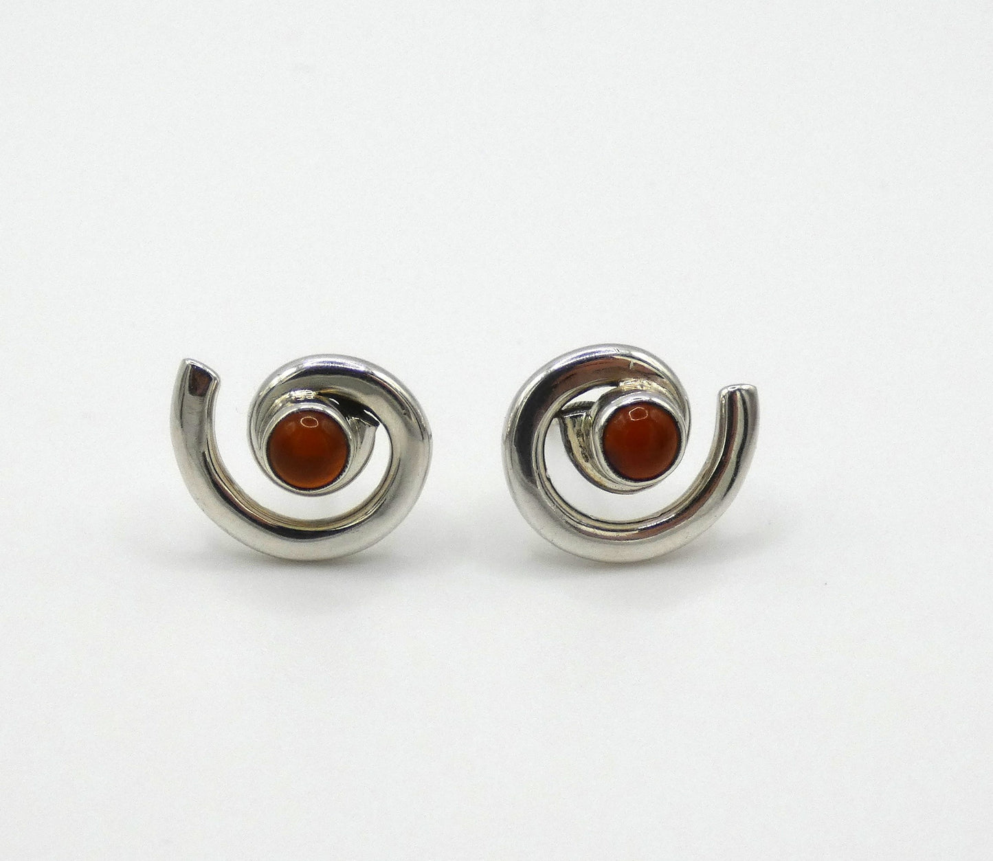 Sterling Silver Carnelian Swirl Stud Earrings With Centre Stone 0.6"