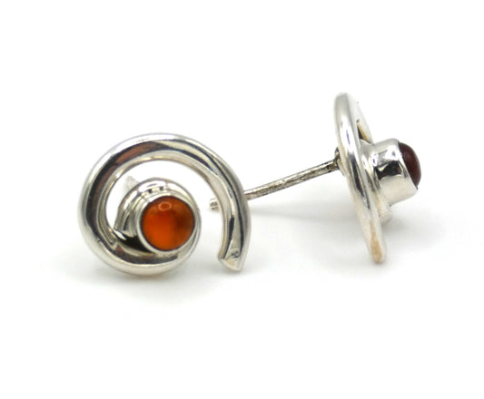 Sterling Silver Carnelian Swirl Stud Earrings With Centre Stone 0.6"