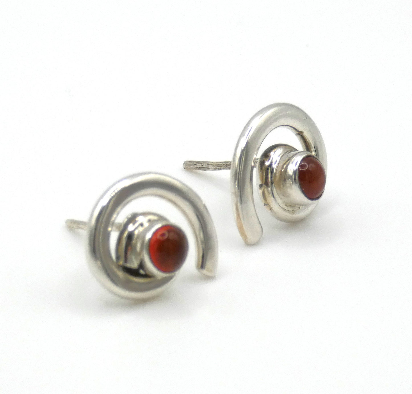 Sterling Silver Carnelian Swirl Stud Earrings With Centre Stone 0.6"