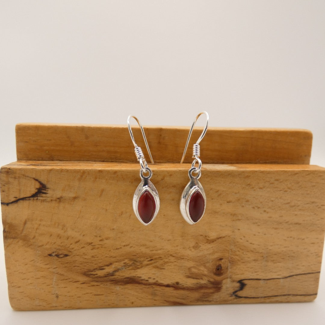 Sterling Silver Carnelian Oval Drop Earrings 1.1"