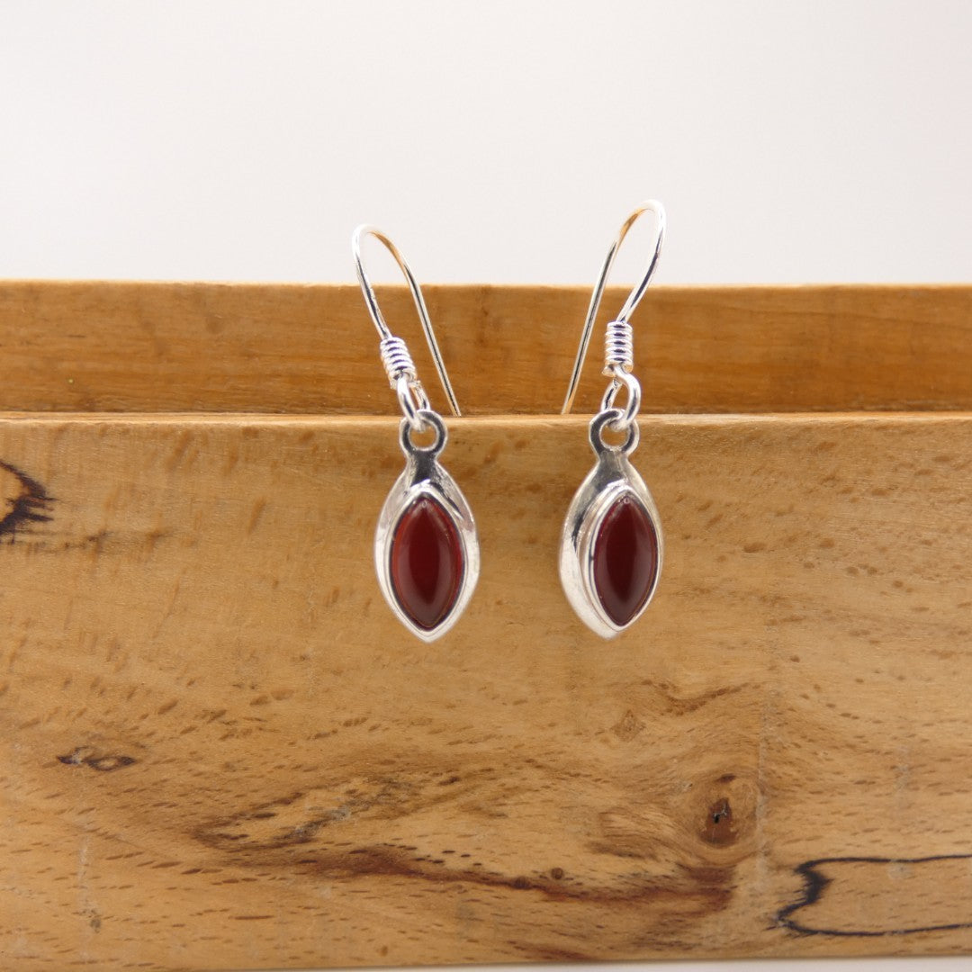 Sterling Silver Carnelian Oval Drop Earrings 1.1"