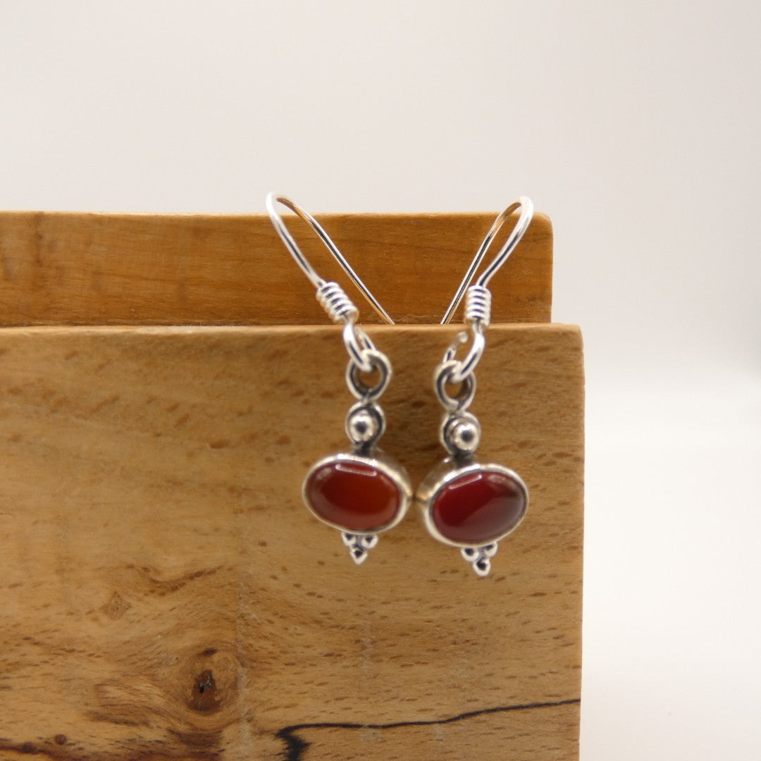 Sterling Silver Carnelian Drop Earrings 1.1"