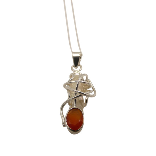 Sterling Silver Carnelian And Biwa Pearl Entwined Necklace