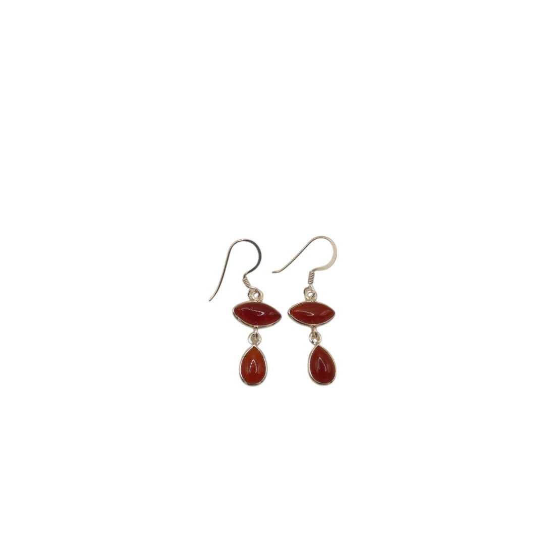 Sterling Silver Carnelian Double Stone Drop Earrings 1.5"