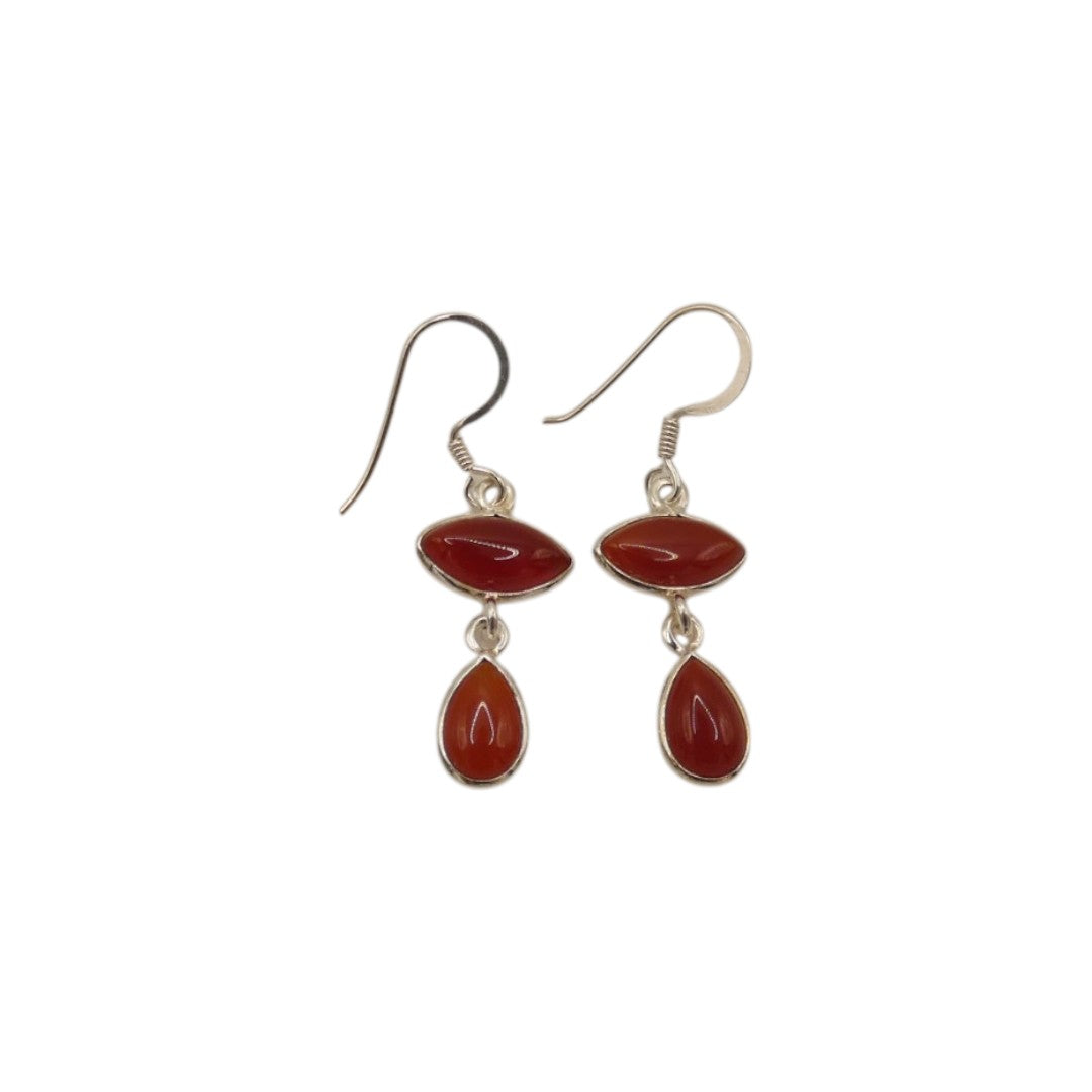 Sterling Silver Carnelian Double Stone Drop Earrings 1.5"