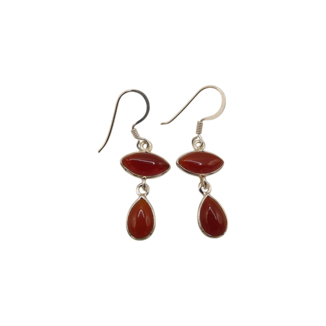 Sterling Silver Carnelian Double Stone Drop Earrings 1.5"