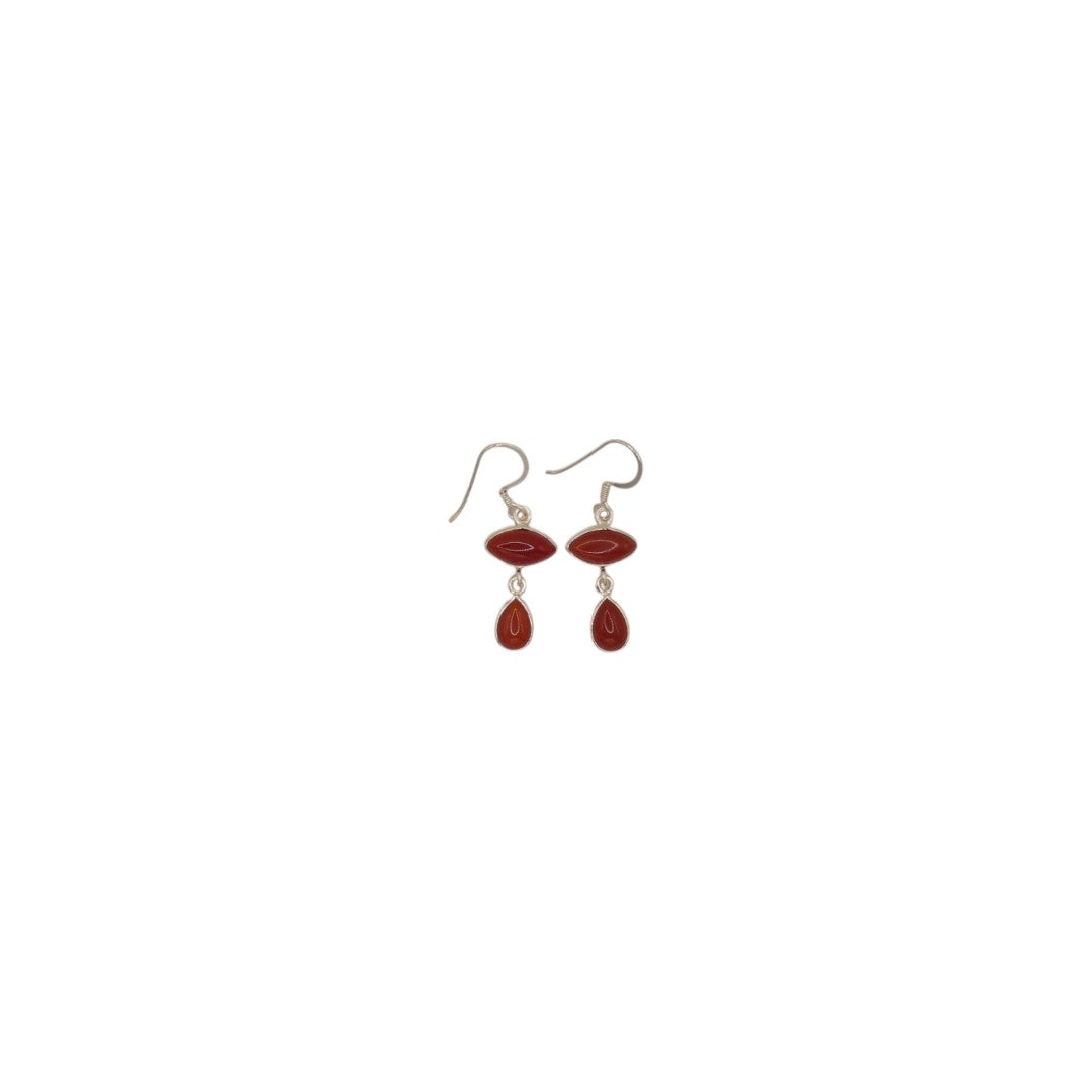 Sterling Silver Carnelian Double Stone Drop Earrings 1.5"