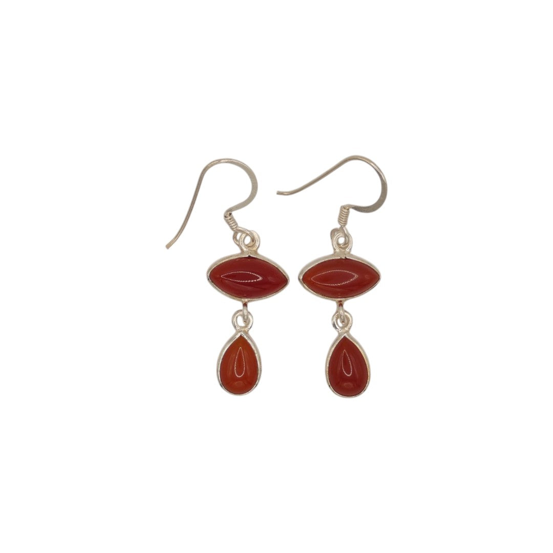 Sterling Silver Carnelian Double Stone Drop Earrings 1.5"