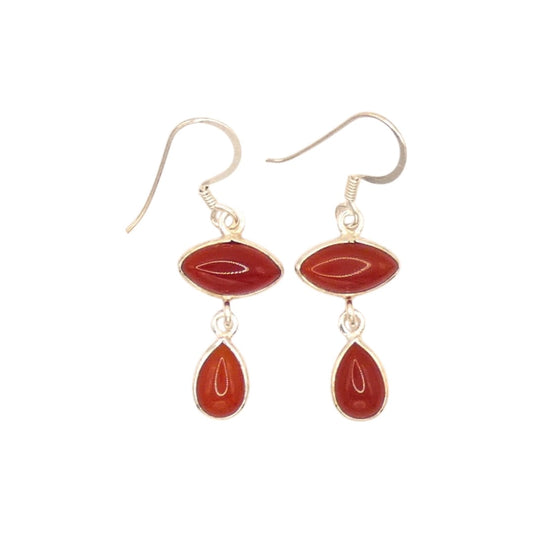 Sterling Silver Carnelian Double Stone Drop Earrings 1.5"