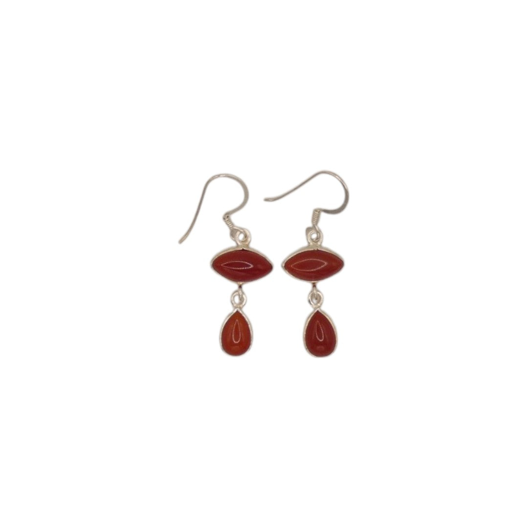 Sterling Silver Carnelian Double Stone Drop Earrings 1.5"