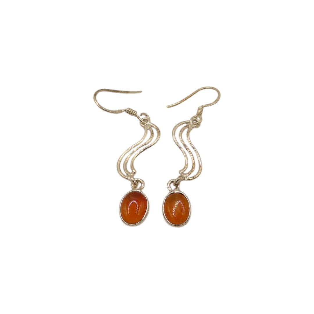 Sterling Silver Carnelian Swirl Drop Earrings With Oval Stone 1.9"