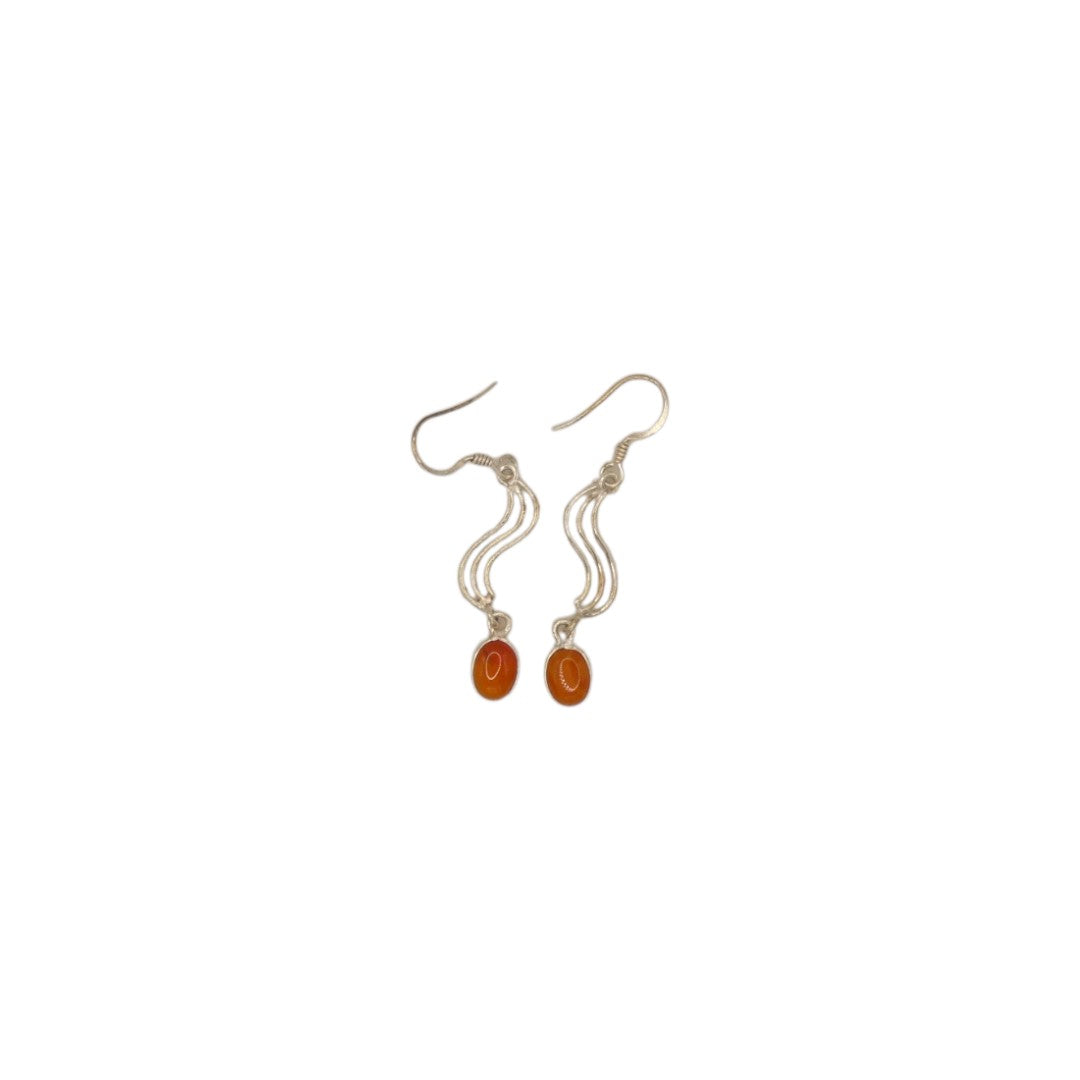 Sterling Silver Carnelian Swirl Drop Earrings With Oval Stone 1.9"