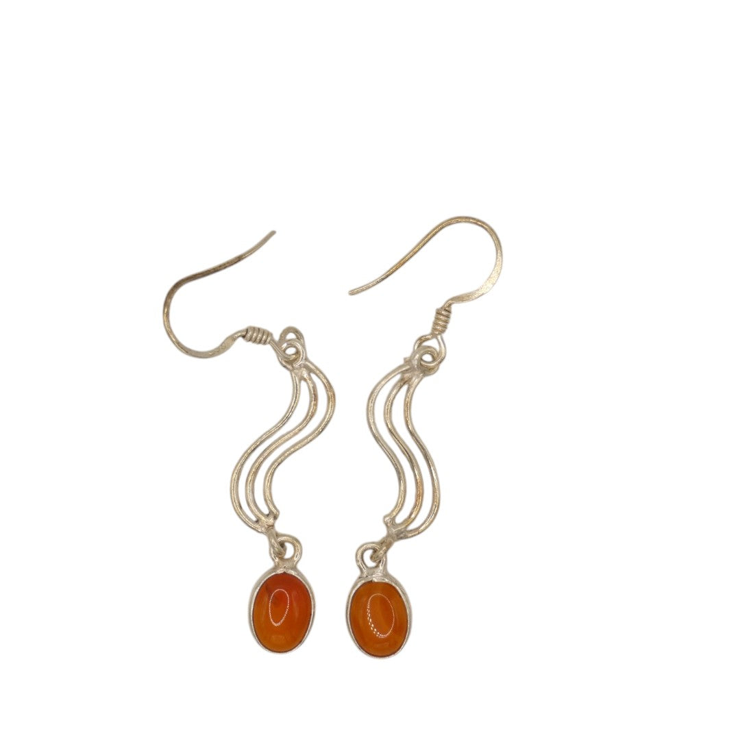 Sterling Silver Carnelian Swirl Drop Earrings With Oval Stone 1.9"