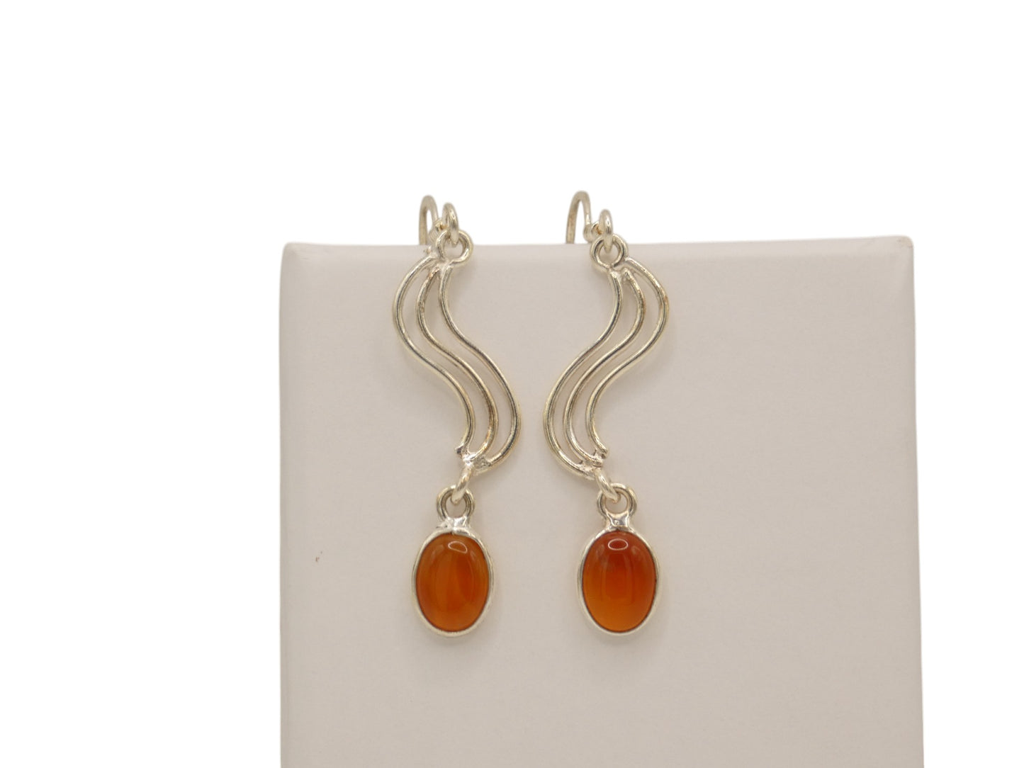 Sterling Silver Carnelian Swirl Drop Earrings With Oval Stone 1.9"