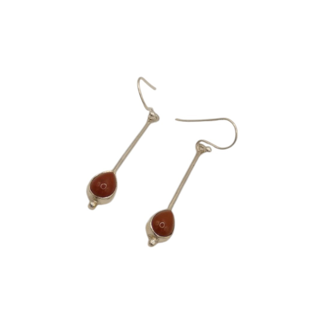 Sterling Silver Carnelian Straight Post Drop Earrings With Tear Shaped Stone 2"