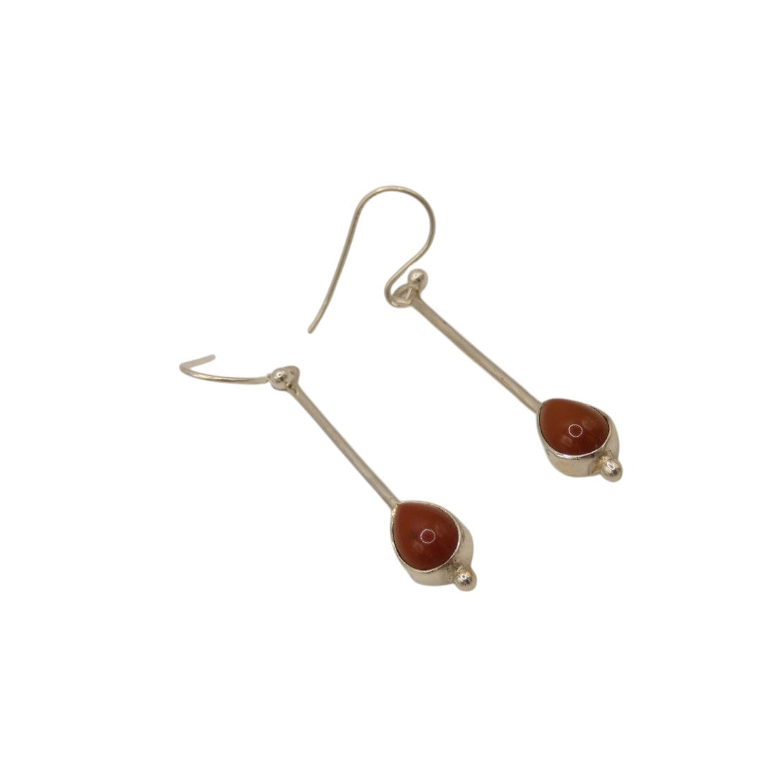 Sterling Silver Carnelian Straight Post Drop Earrings With Tear Shaped Stone 2"