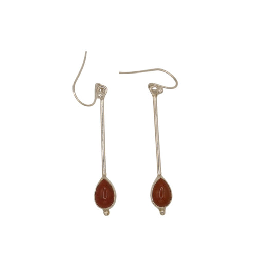 Sterling Silver Carnelian Straight Post Drop Earrings With Tear Shaped Stone 2"