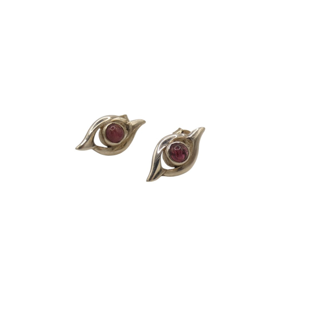 Sterling Silver Pink Tourmaline Leaf Shape Stud Earrings 0.75"