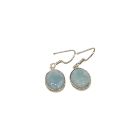 Sterling Silver Larimar Oval Drop Earrings 1.25"