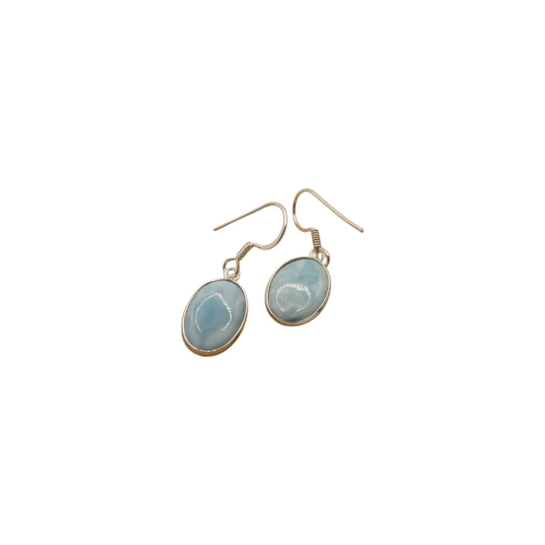 Sterling Silver Larimar Oval Drop Earrings 1.25"