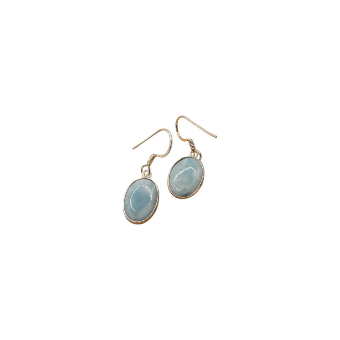 Sterling Silver Larimar Oval Drop Earrings 1.25"