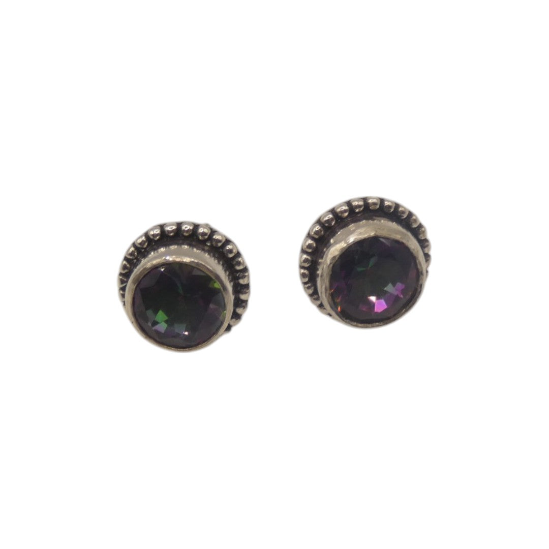 Sterling Silver Mystic Topaz Stud Earrings With Braided Trim 0.3"