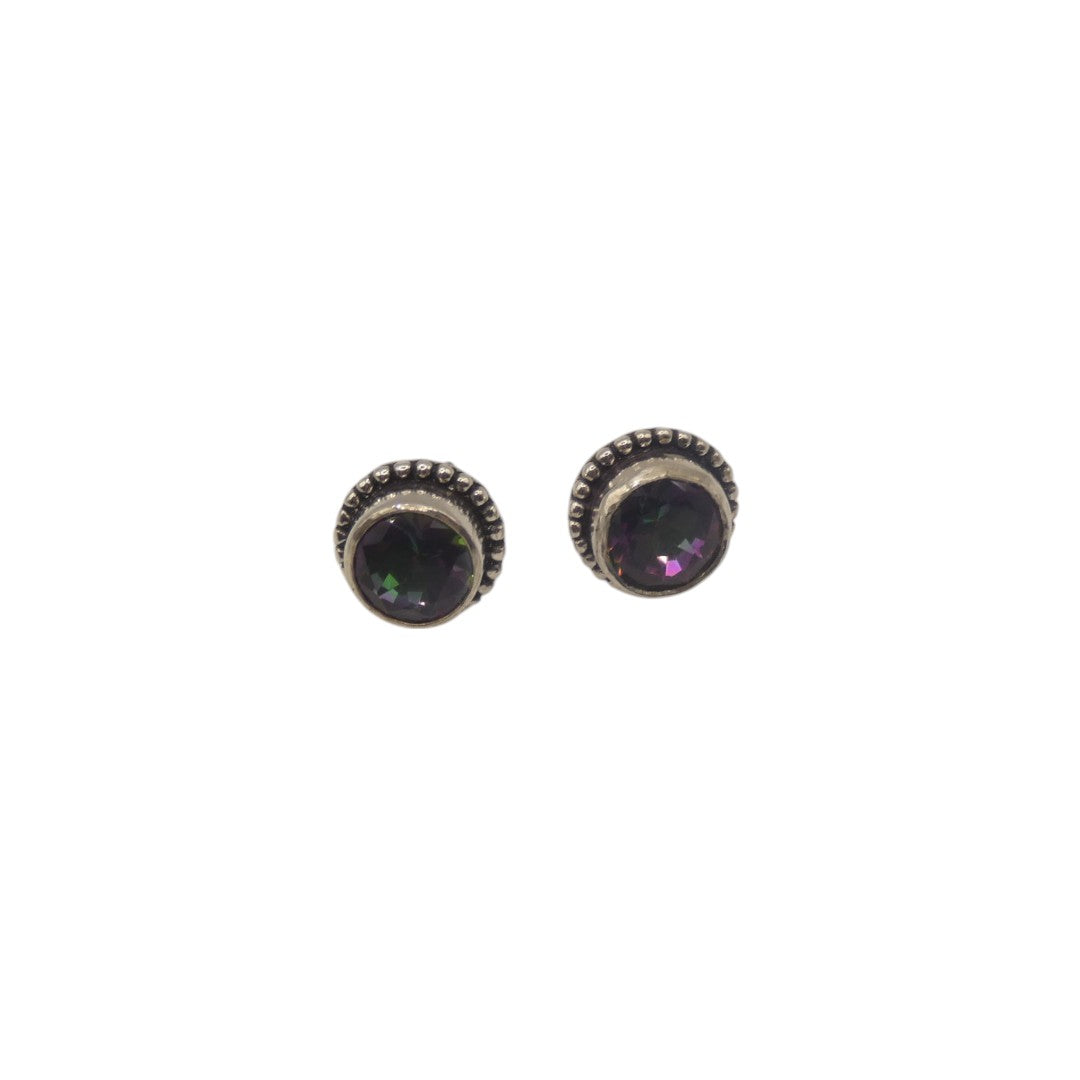 Sterling Silver Mystic Topaz Stud Earrings With Sectioned Trim 0.3"