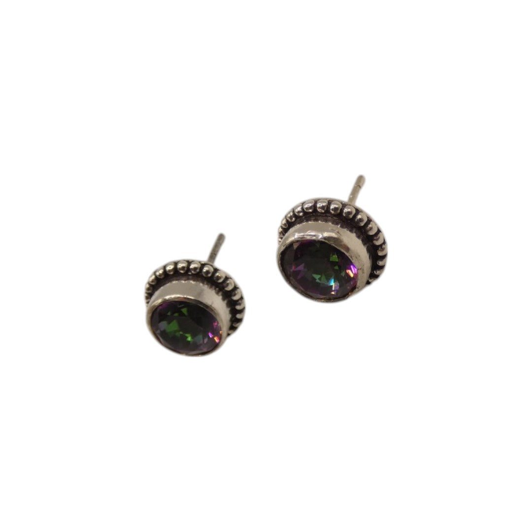 Sterling Silver Mystic Topaz Stud Earrings With Braided Trim 0.3"