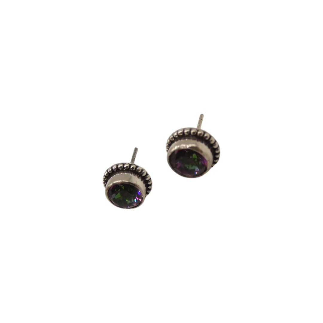 Sterling Silver Mystic Topaz Stud Earrings With Braided Trim 0.3"