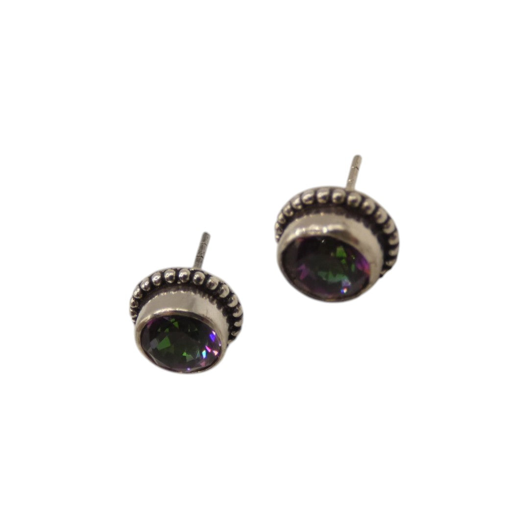 Sterling Silver Mystic Topaz Stud Earrings With Braided Trim 0.3"