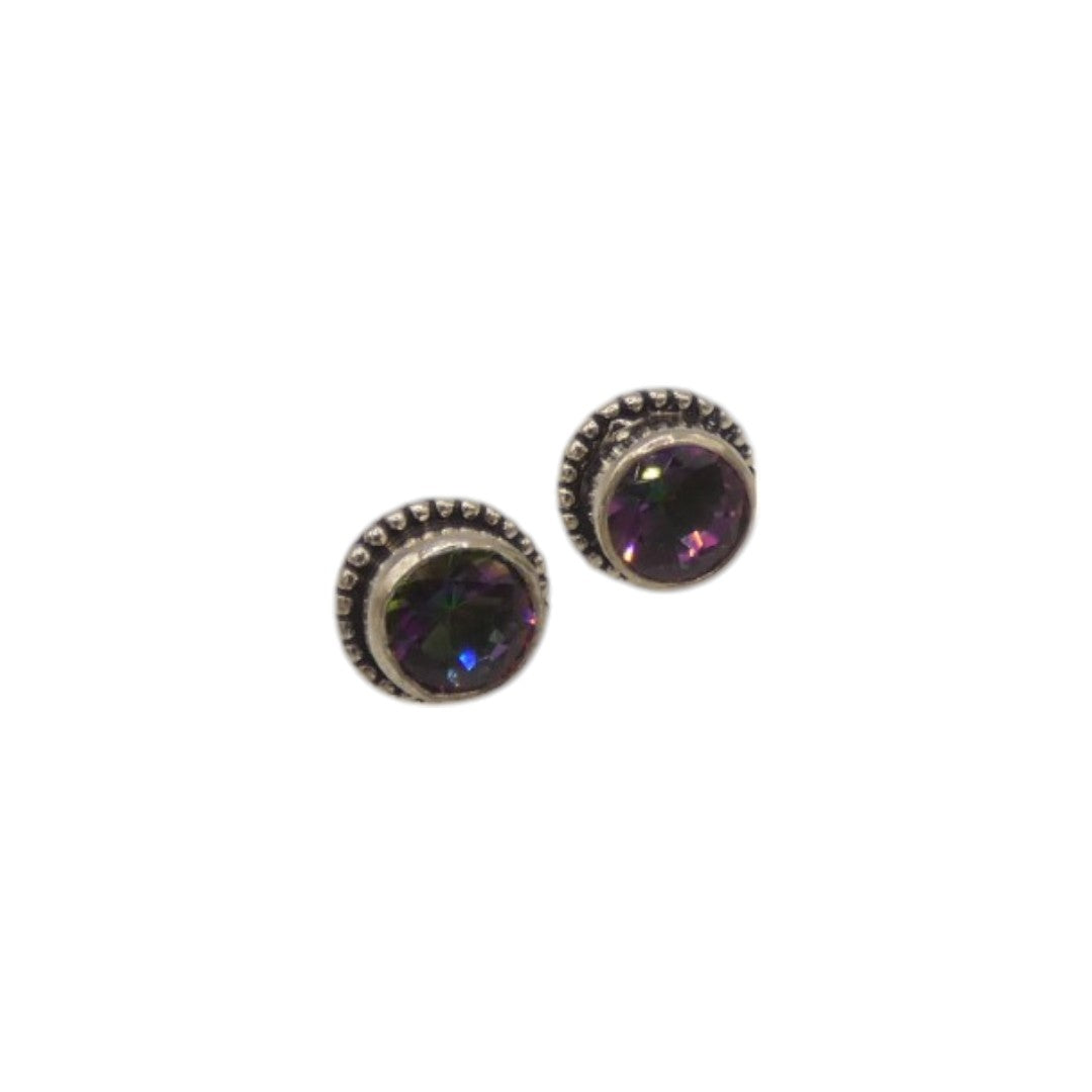 Sterling Silver Mystic Topaz Stud Earrings With Braided Trim 0.3"