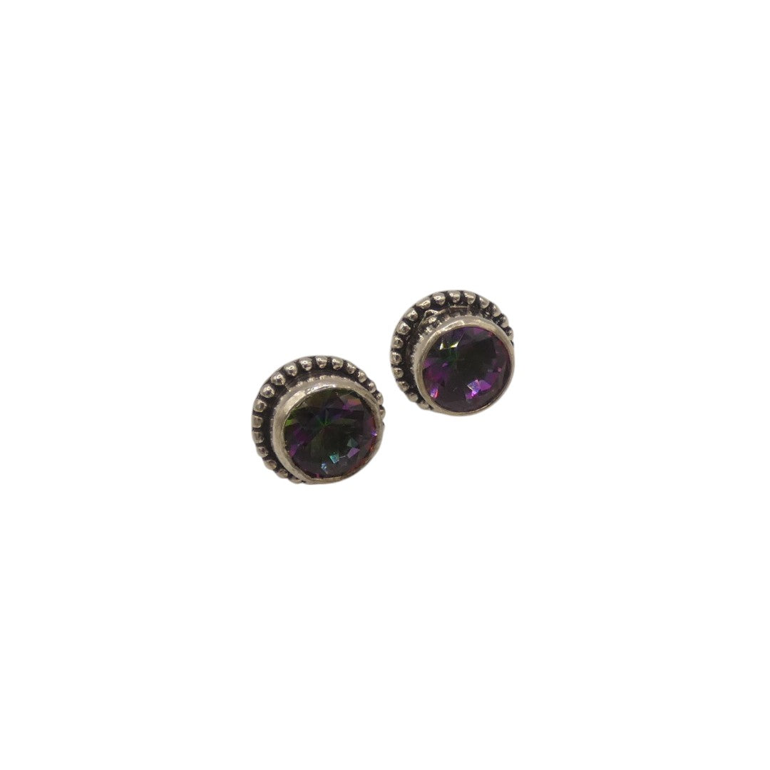 Sterling Silver Mystic Topaz Stud Earrings With Sectioned Trim 0.3"