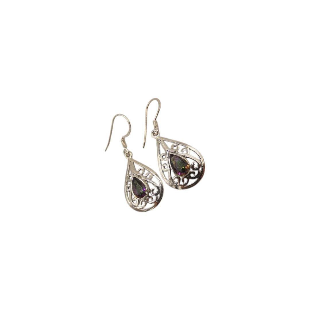 Sterling Silver Mystic Topaz Ornate Teardrop Earrings 1.5"