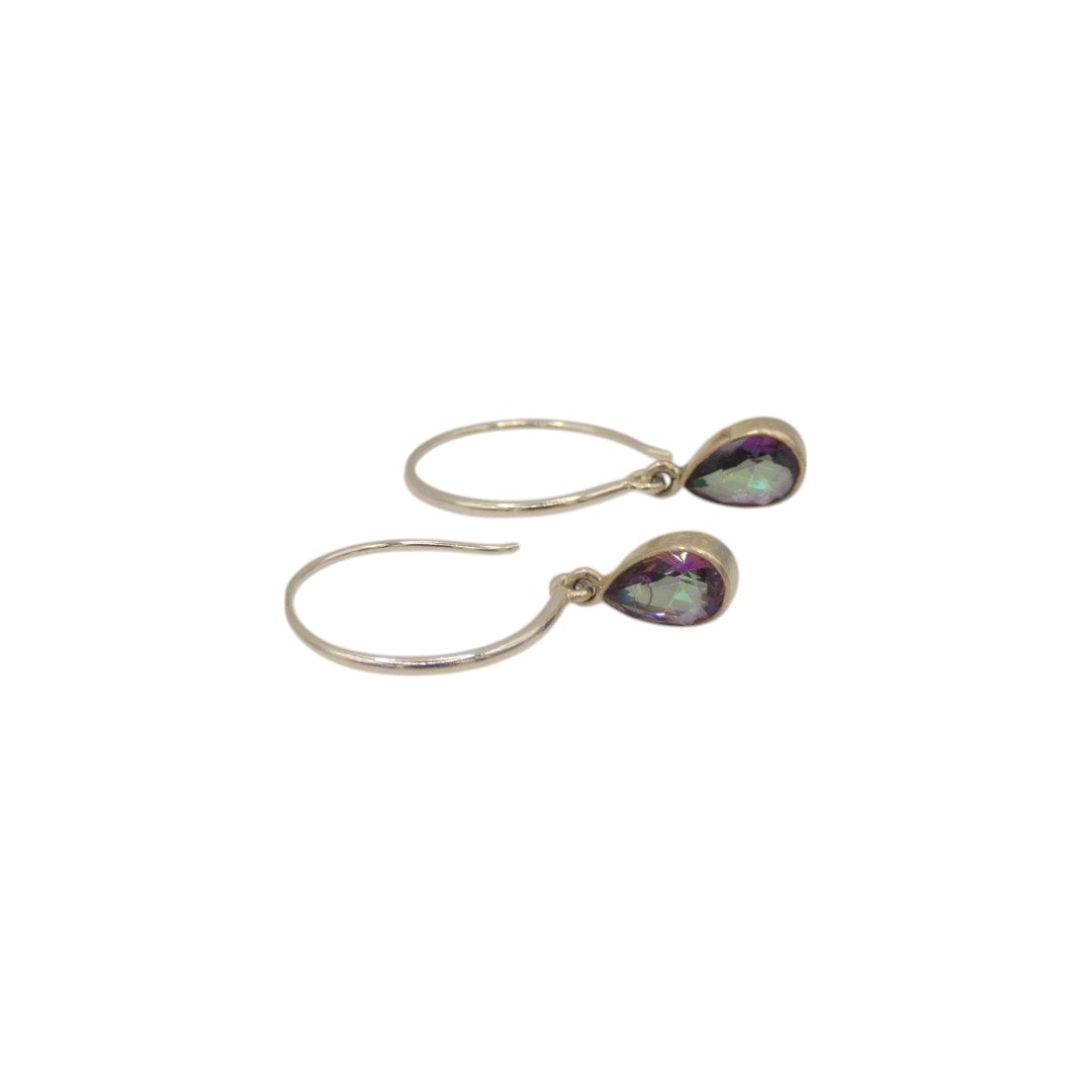 Sterling Silver Mystic Topaz Hoop Earrings With Drop Stone 0.75"