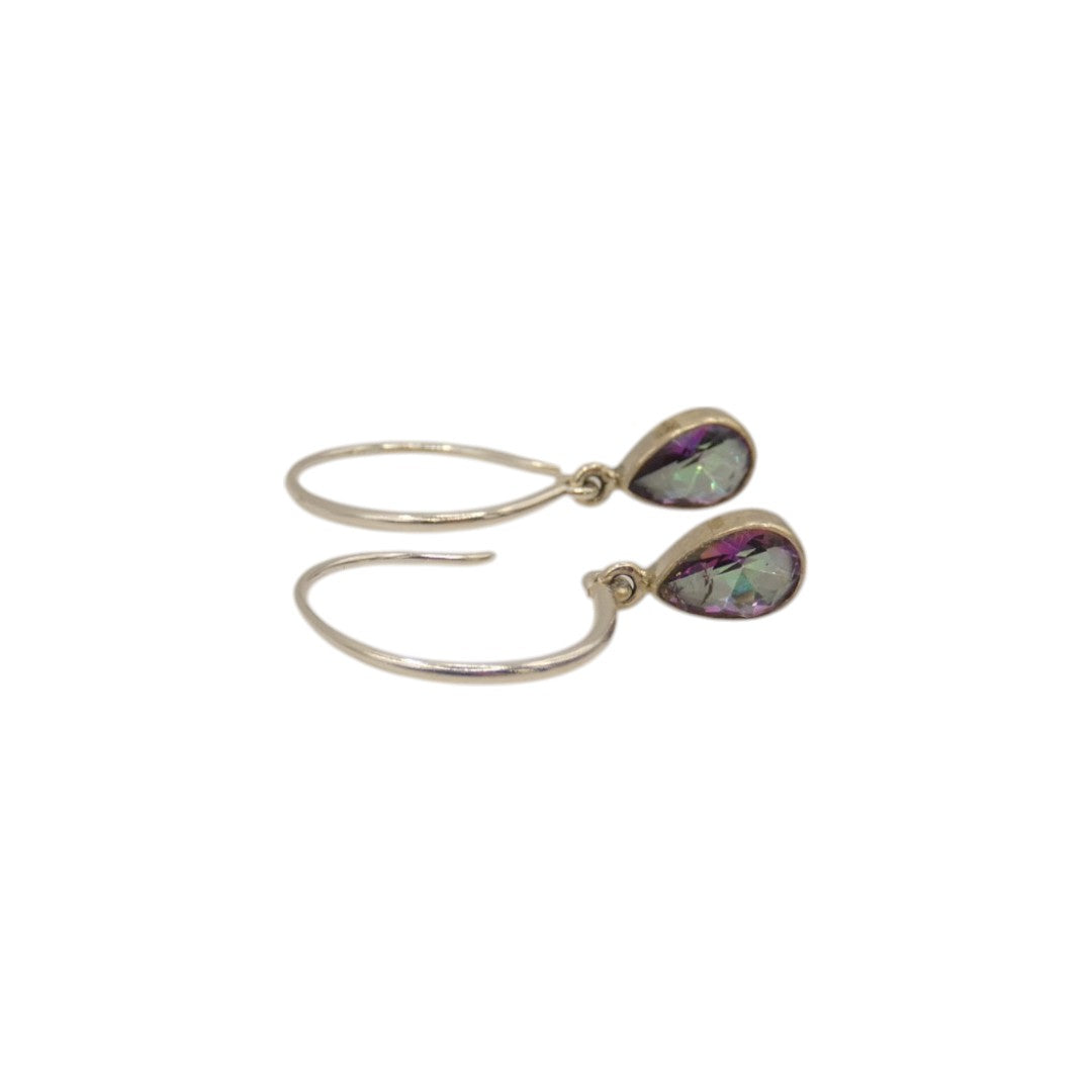 Sterling Silver Mystic Topaz Hoop Earrings With Drop Stone 0.75"