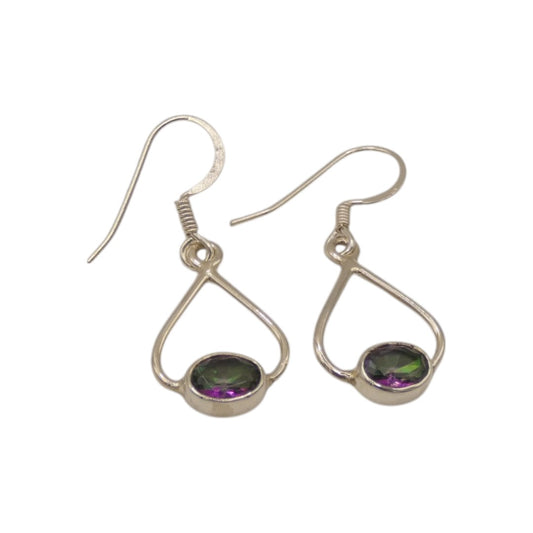 Sterling Silver Mystic Topaz Open Teardrop Earrings 1.3"