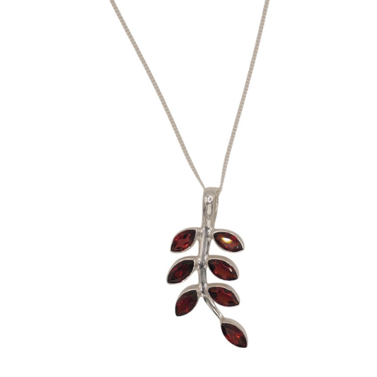 Sterling Silver Garnet Leaves Necklace