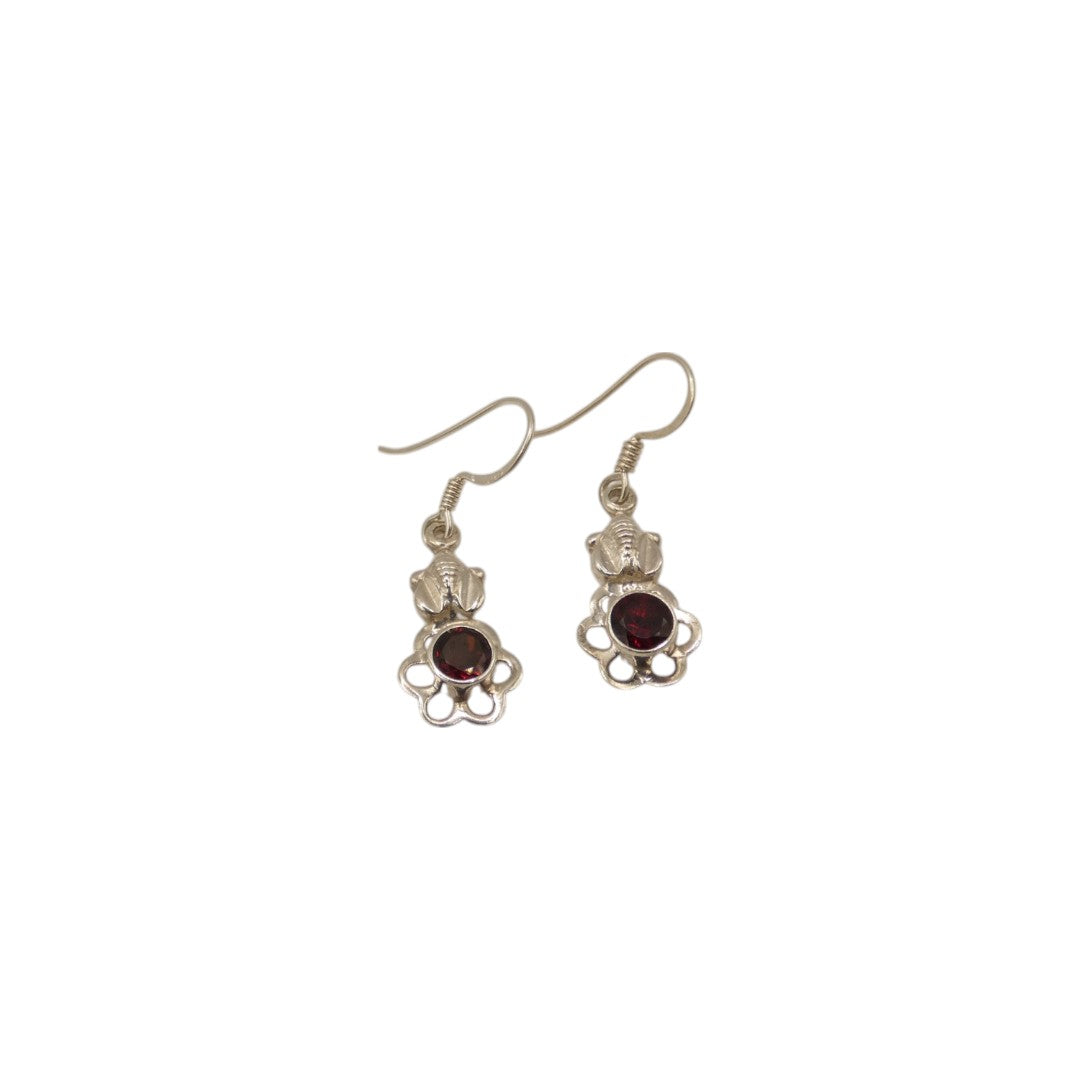 Sterling Silver Garnet Flower Drop Earrings 1.4"