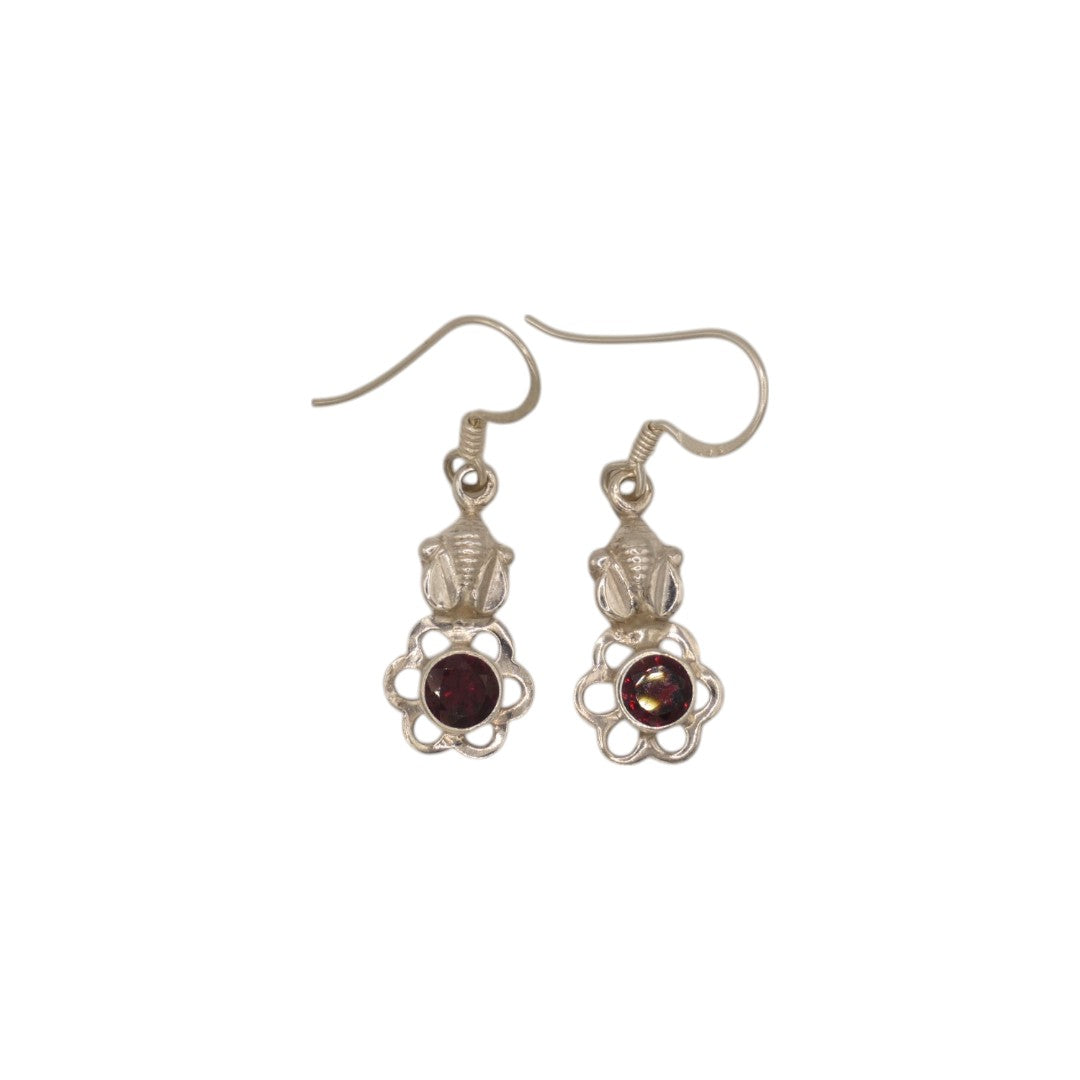 Sterling Silver Garnet Flower Drop Earrings 1.4"