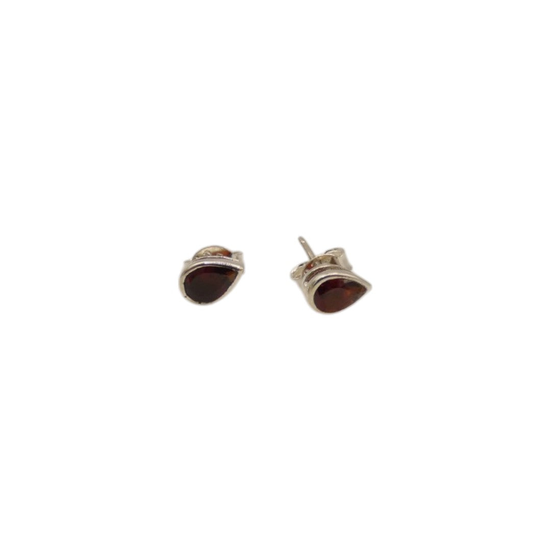 Sterling Silver Garnet Teardrop Stud Earrings 0.3"