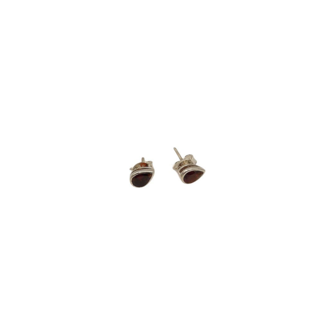 Sterling Silver Garnet Teardrop Stud Earrings 0.3"