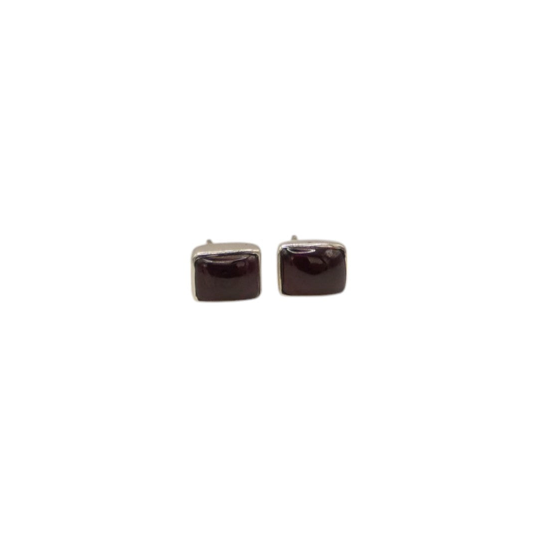 Sterling Silver Garnet Rectangular Stud Earrings 0.3"