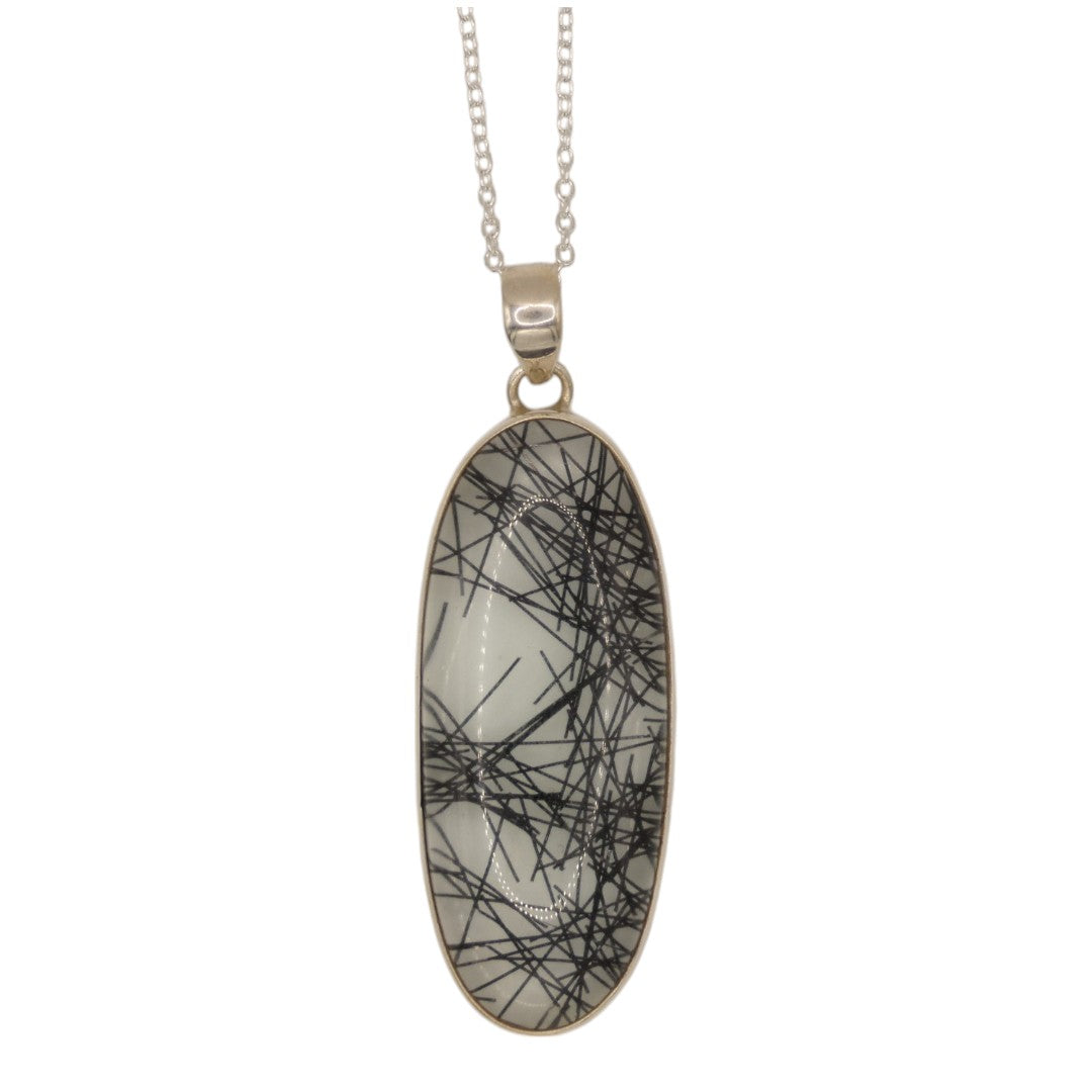 Sterling Silver Black Rutilated Quartz Necklace With Oval Stone