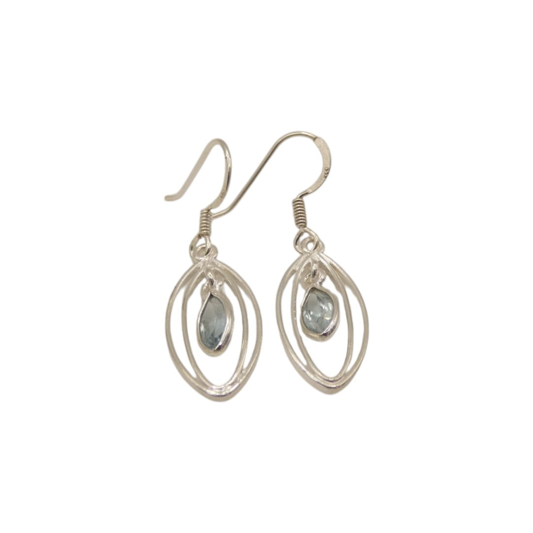 Sterling Silver Blue Topaz Double Loop Teardrop Earrings 1.6"