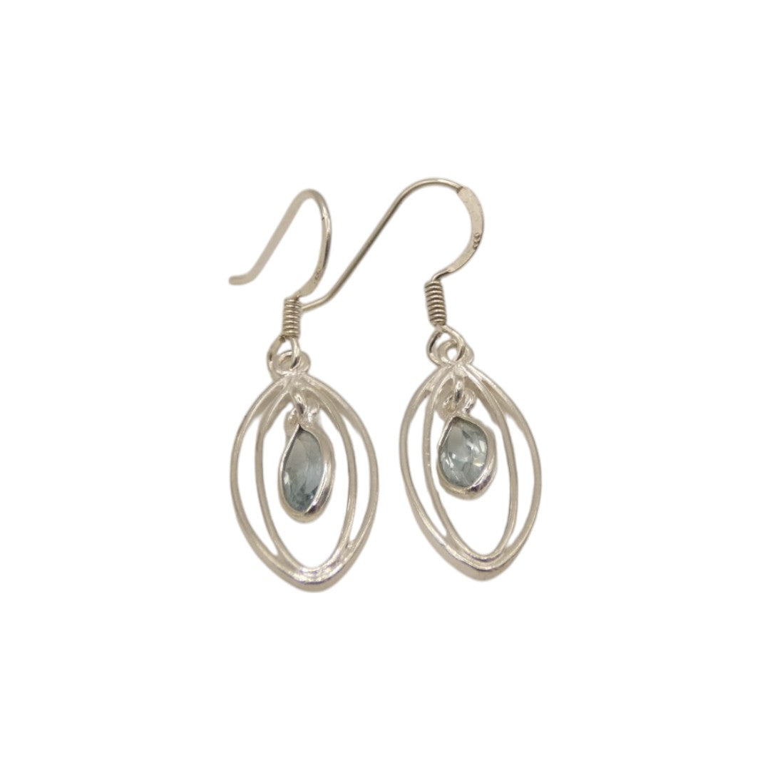 Sterling Silver Blue Topaz Double Loop Teardrop Earrings 1.6"