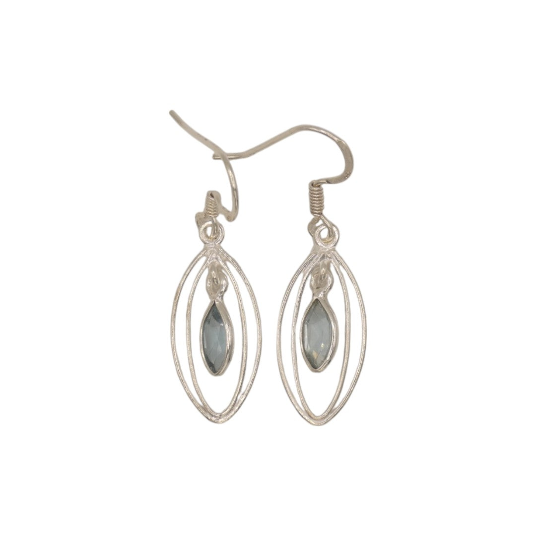 Sterling Silver Blue Topaz Double Loop Teardrop Earrings 1.6"