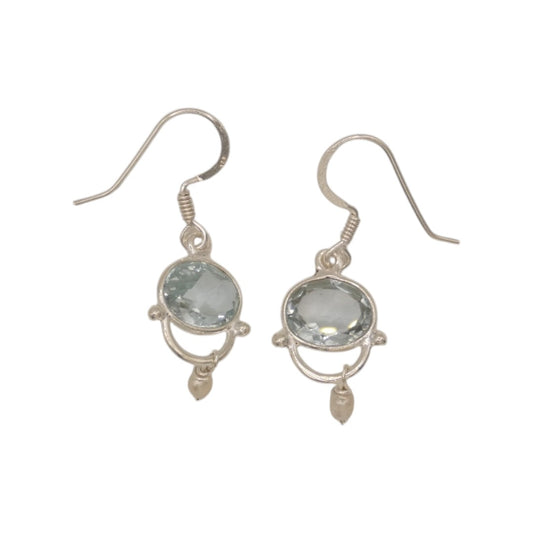 Sterling Silver Blue Topaz Drop Earrings With Pearl 1.6"