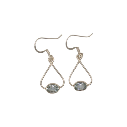 Sterling Silver Blue Topaz Open Teardrop Earrings 1.3"