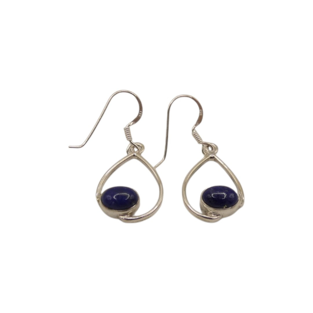 Sterling Silver Lapis Lazuli Slanted Loop Earrings 1.4"