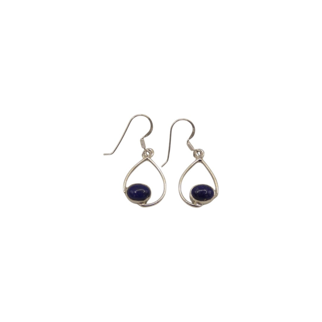 Sterling Silver Lapis Lazuli Slanted Loop Earrings 1.4"